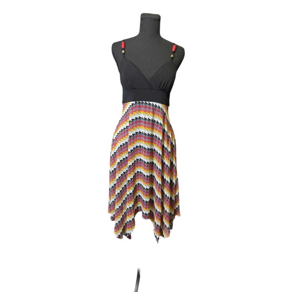 XOXO Handkerchief Dress Womens M Black Multi Chevron Houndstooth 9106NV03